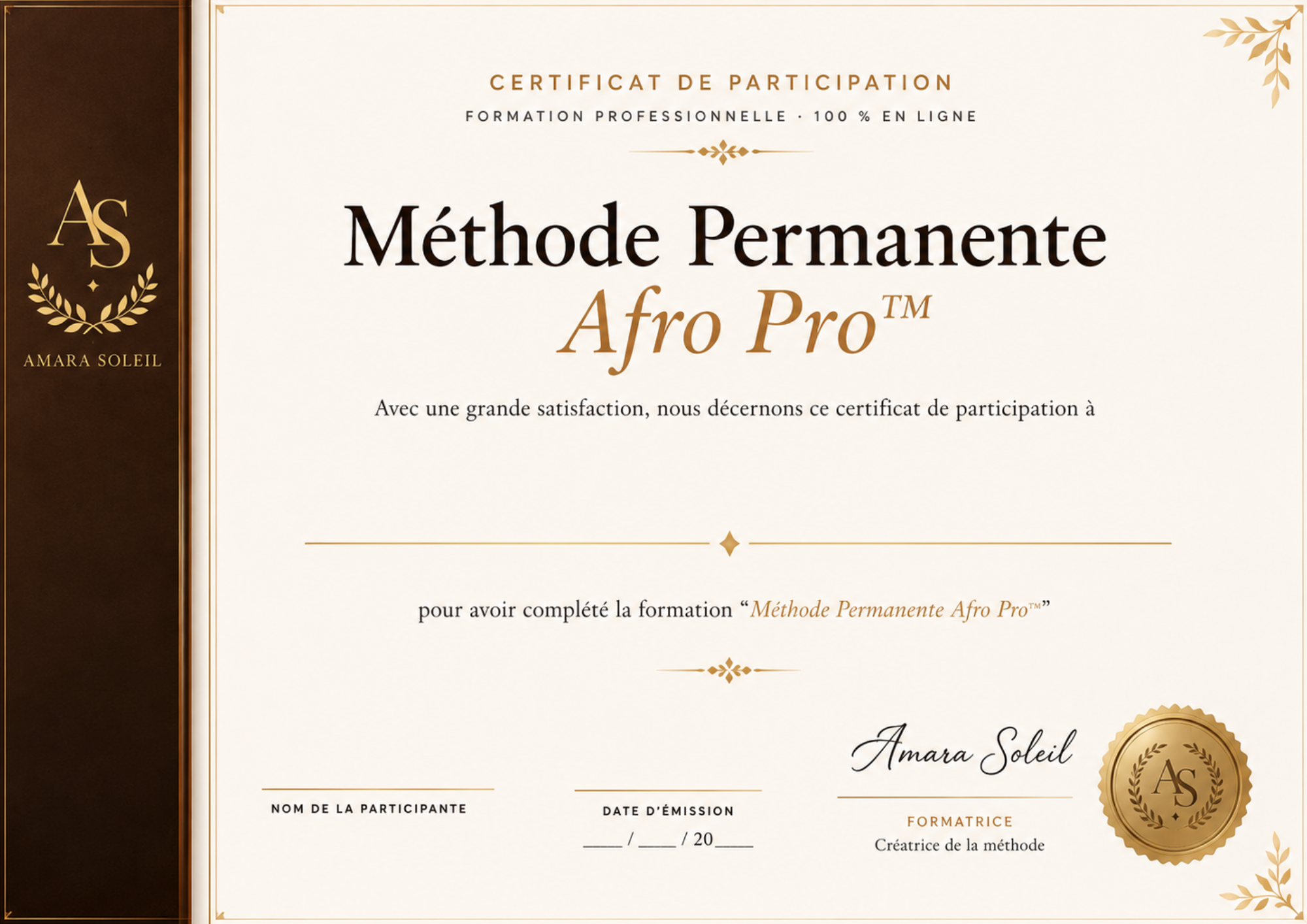 Certificat de Participation — Méthode Permanente Afro Pro™